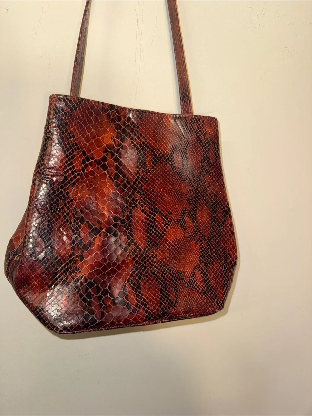 Vintage Carla Sade  Burgundy Snake-Print Shoulder Bag